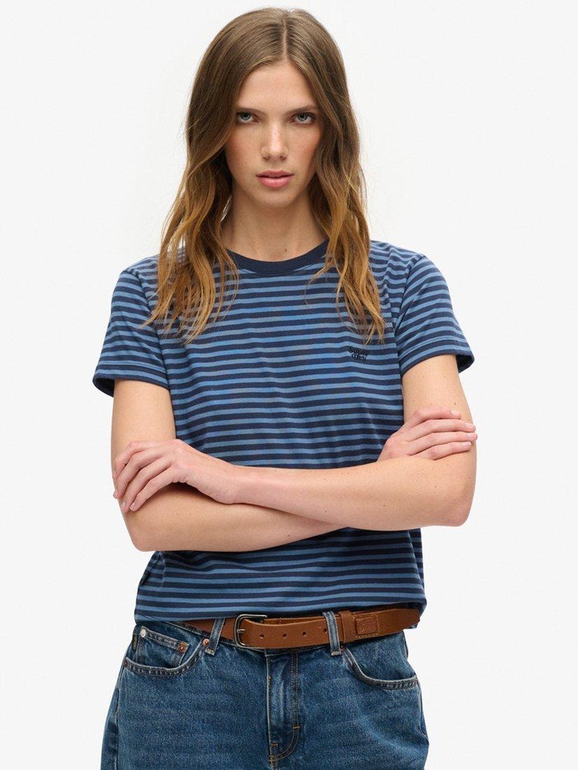 Superdry Essential Logo Striped Fitted T-Shirt, Blue/Navy