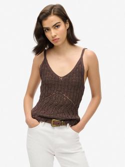 Superdry Crochet Cami Top, Dark Oak Brown
