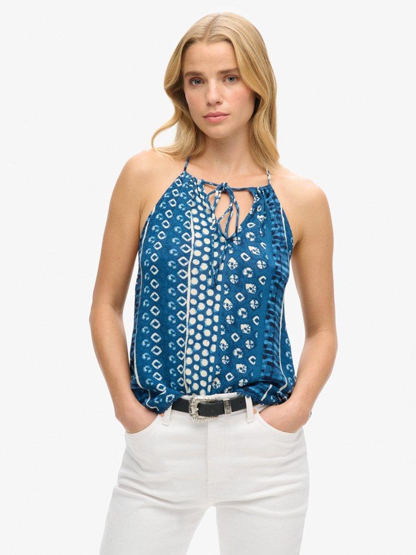 Product image 1 of 5, which shows Superdry Beach Halter Top, Shibori Blue Border, 16