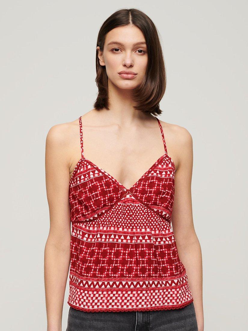 Superdry Printed Woven Cami Top, Shibori Layer Red, 8