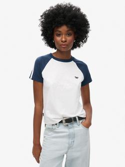 Superdry Essential Organic Cotton Logo Retro T-Shirt, Optic/ Richest Navy