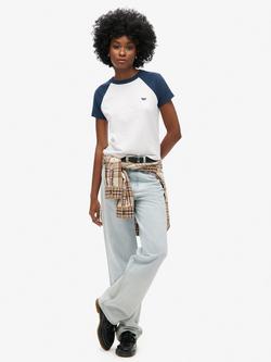 Superdry Essential Organic Cotton Logo Retro T-Shirt - view 2, Optic/ Richest Navy