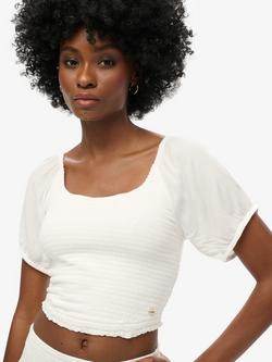 Superdry Smocked Woven Cropped Top - view 2, Off White