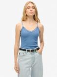 Superdry Essential Lace Trim Cami Top, Wedgewood Blue