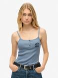 Superdry Essential Button Down Cami Top, Tidal Blue