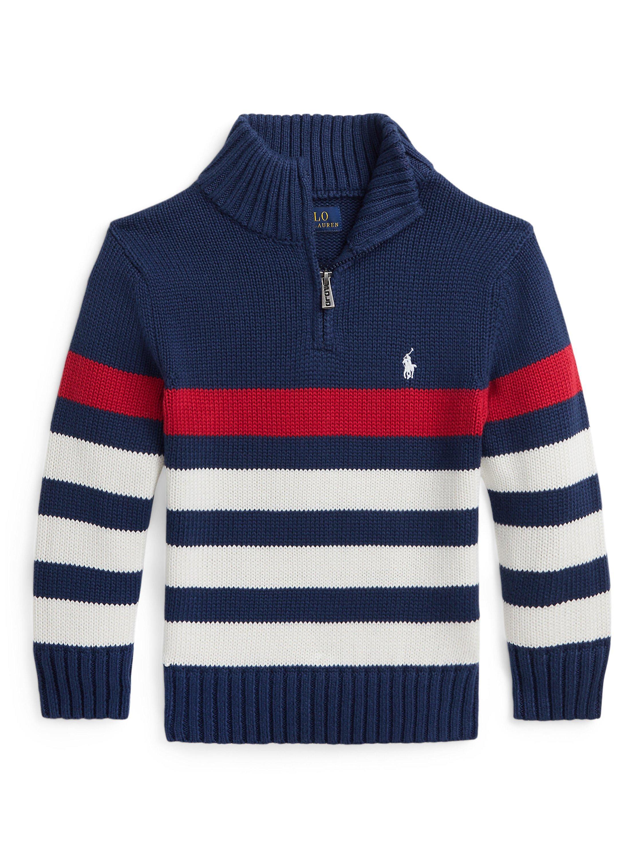 Ralph Lauren Kids' Combed Cotton Zipped Jumper, Bllue/Multi