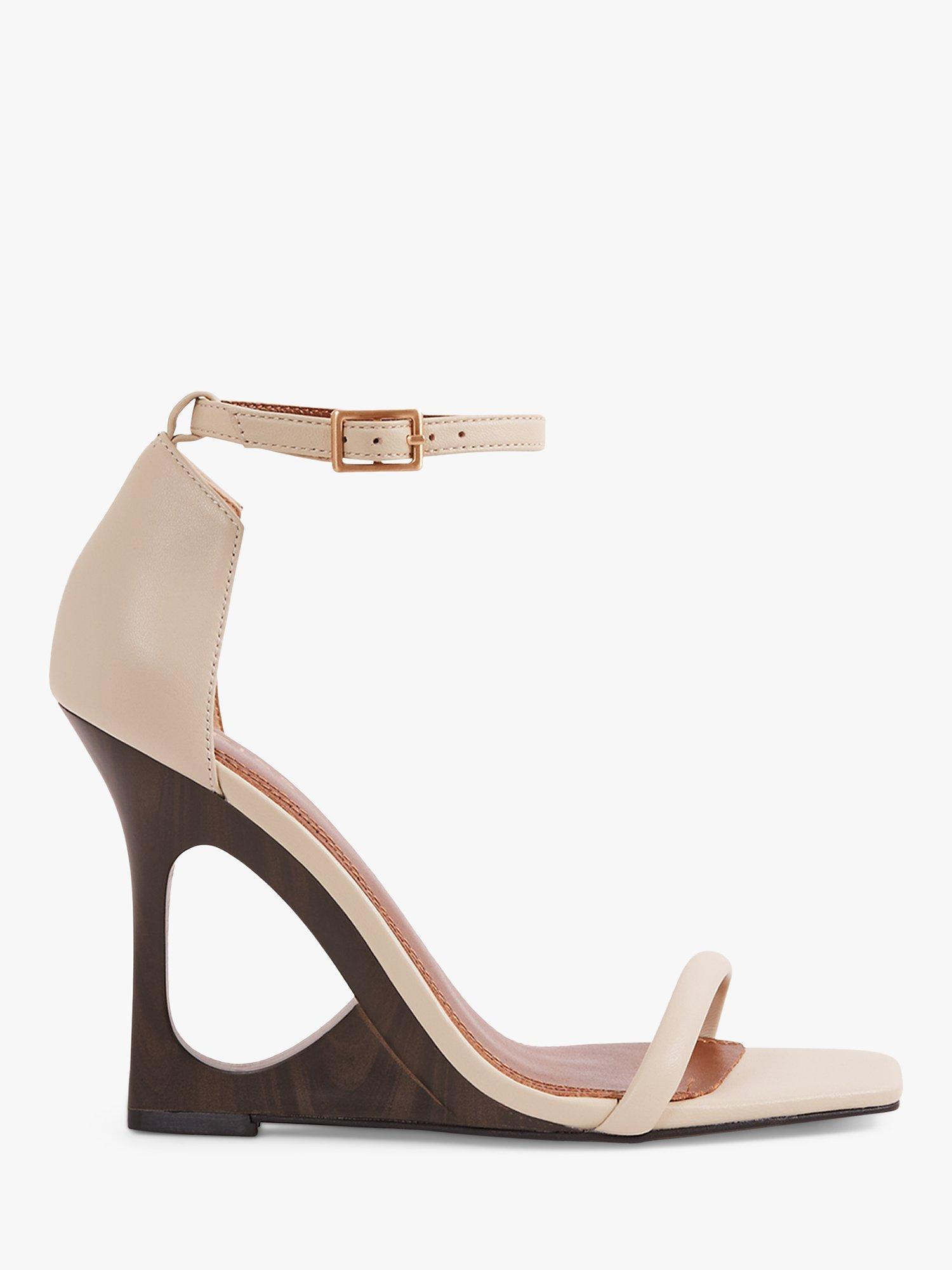 Reiss Cora Sculptural Wedge Heel Leather Sandals, Off White, 4