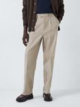 John Lewis Belted Relaxed Fit Cotton Blend Textured Trousers, Oatmeal