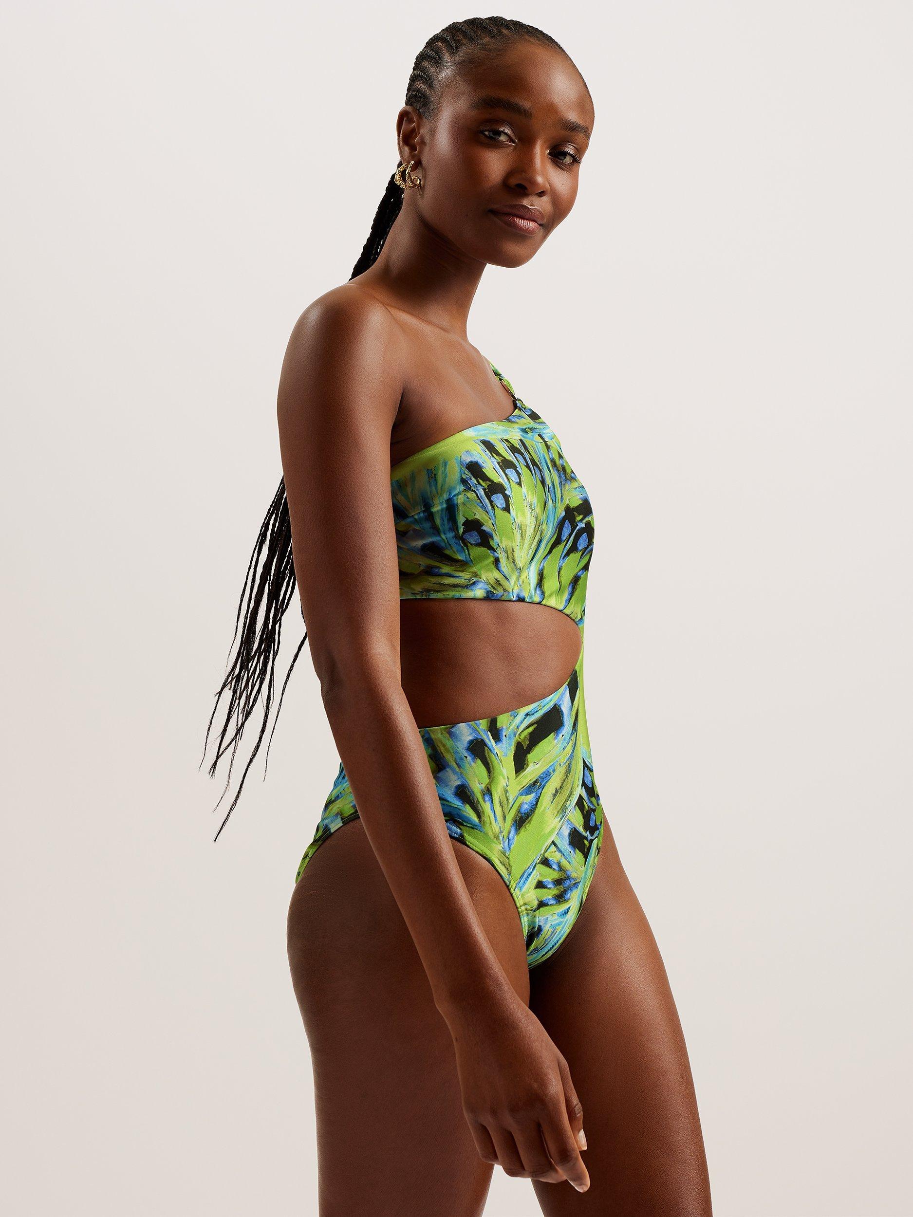 Ted Baker Alfieea Abstract Print Cutout Swimsuit, Lime/Multi