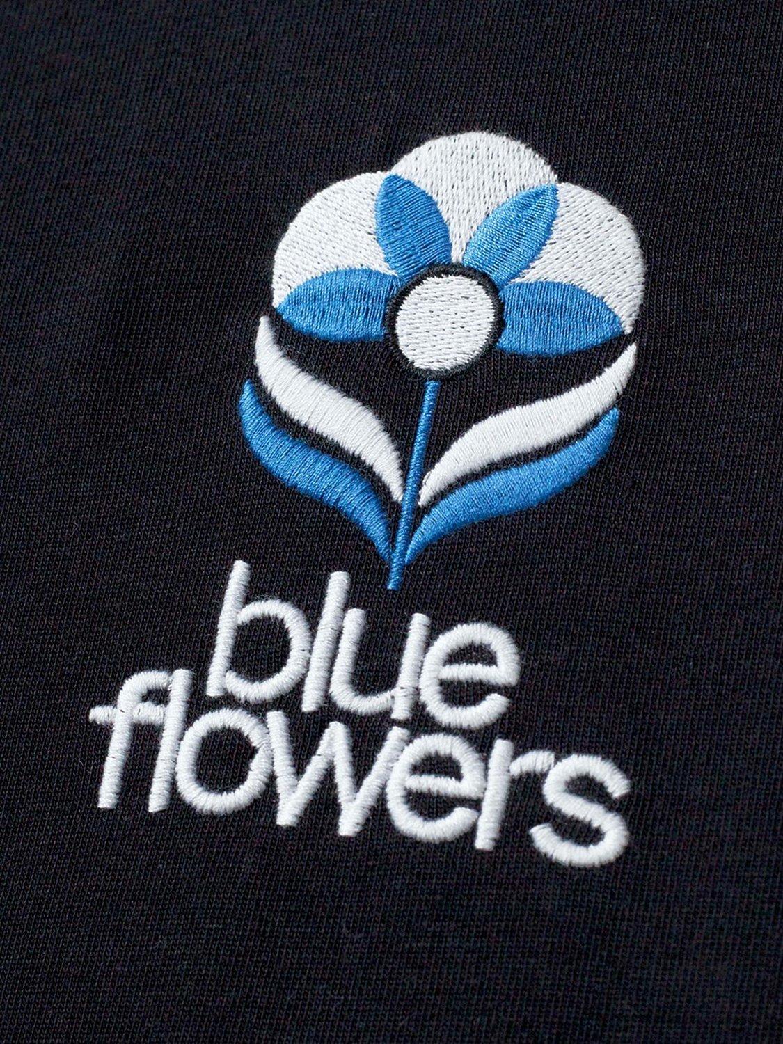 Blue Flowers Flower T-Shirt, Black, S