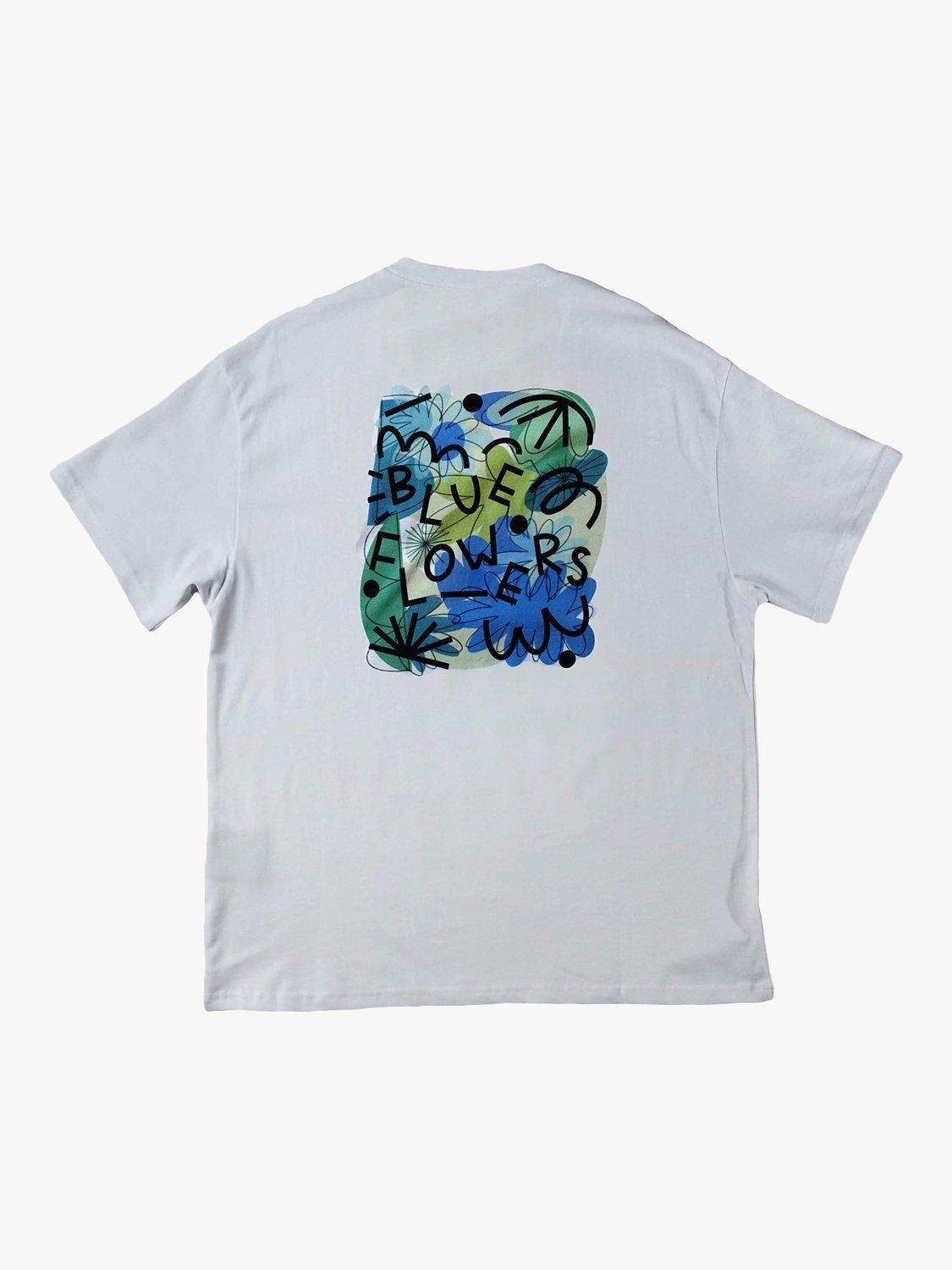 Product image 2 of 3, which shows Blue Flowers Pollinator T-Shirt, White, S