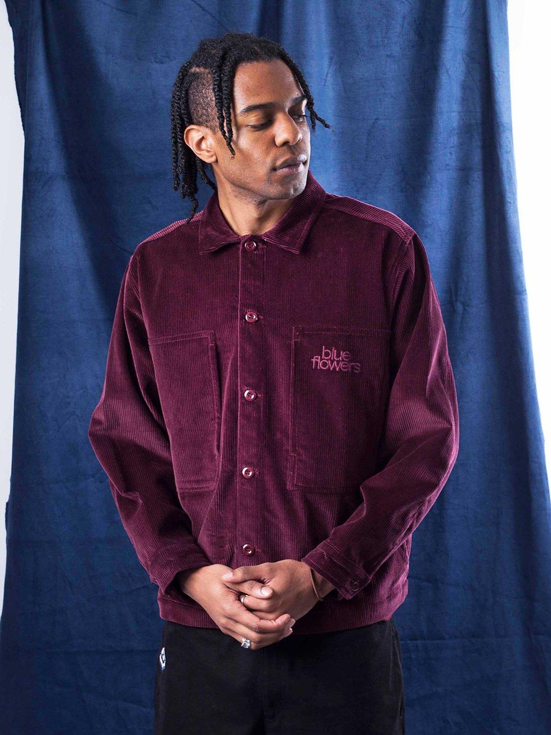 Product image 1 of 3, which shows Blue Flowers Guernica Shirt, Red Burgundy, S