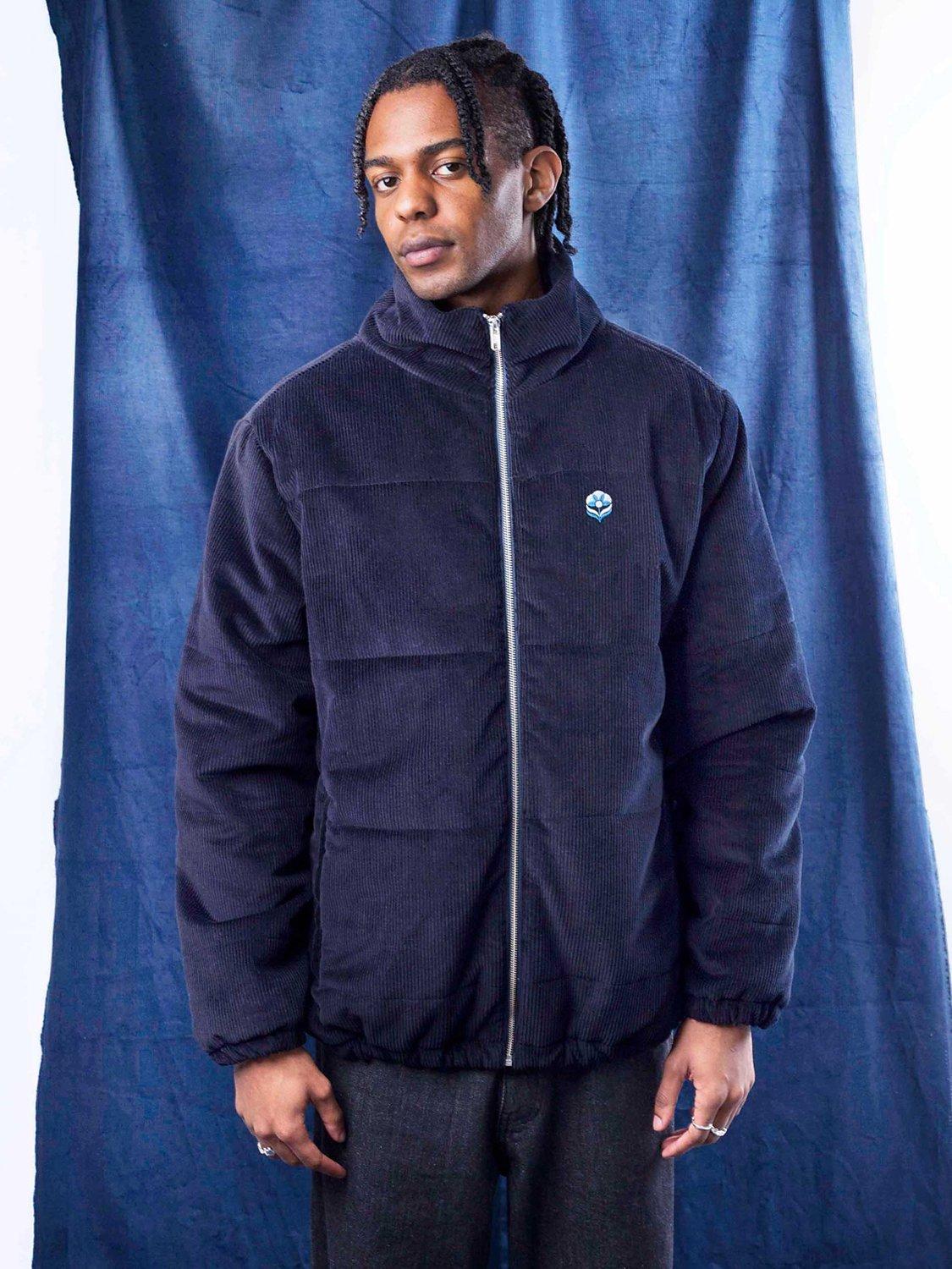 Product image 1 of 4, which shows Blue Flowers Ablaze Quilted Jacket, Blue Navy, S