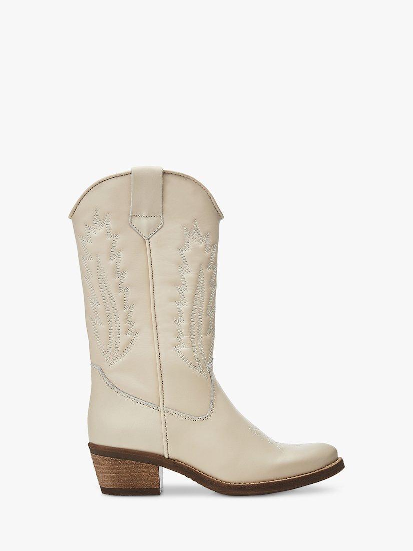 Product image 1 of 4, which shows Moda in Pelle Fanntine Leather Cowboy Boots, Cream, 3
