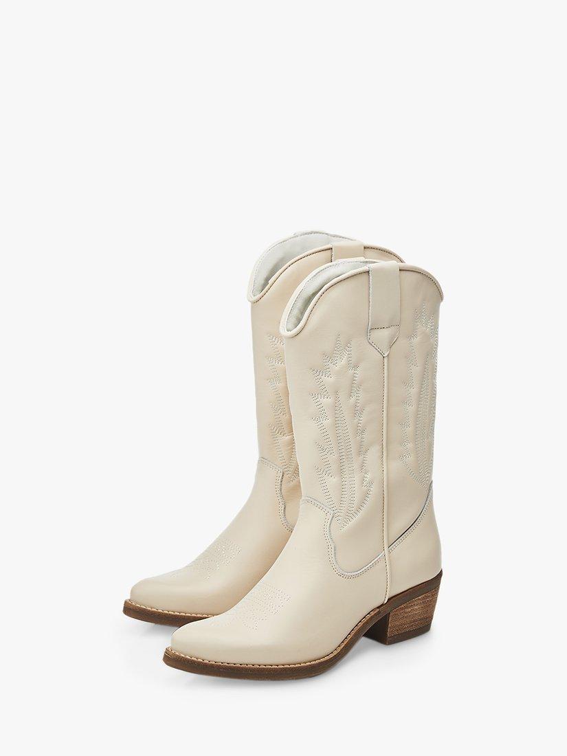 Moda in Pelle Fanntine Leather Cowboy Boots Cream