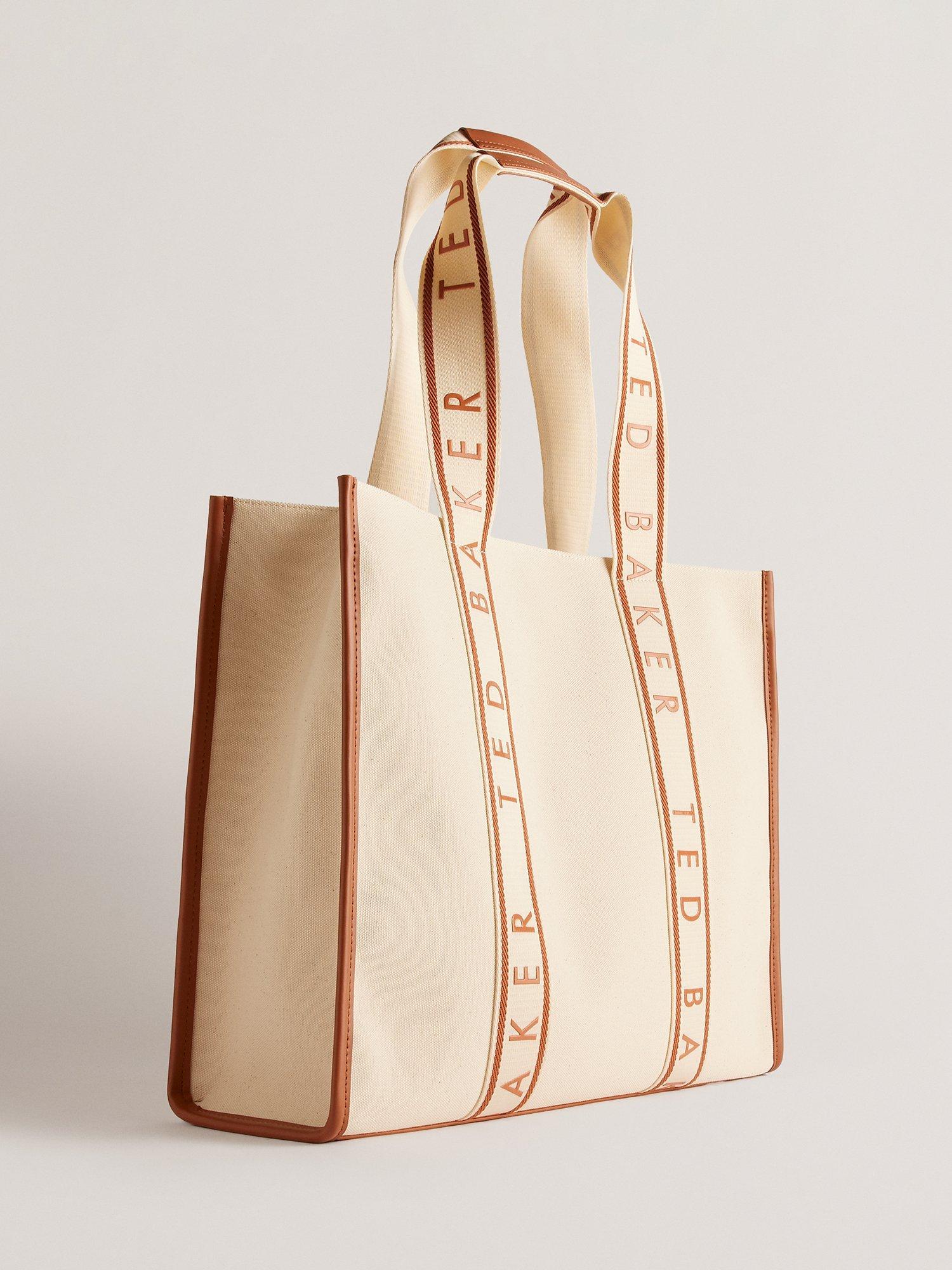 Ted Baker Georjey Branded Webbing Canvas Tote Bag Cream Tan