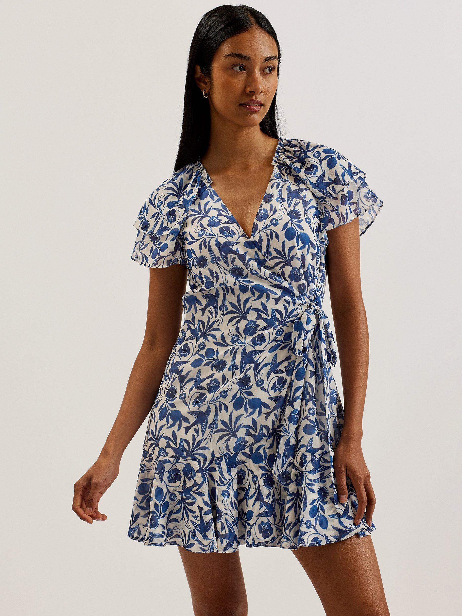 Ted Baker Anshan Wrap Mini Dress, Blue/White