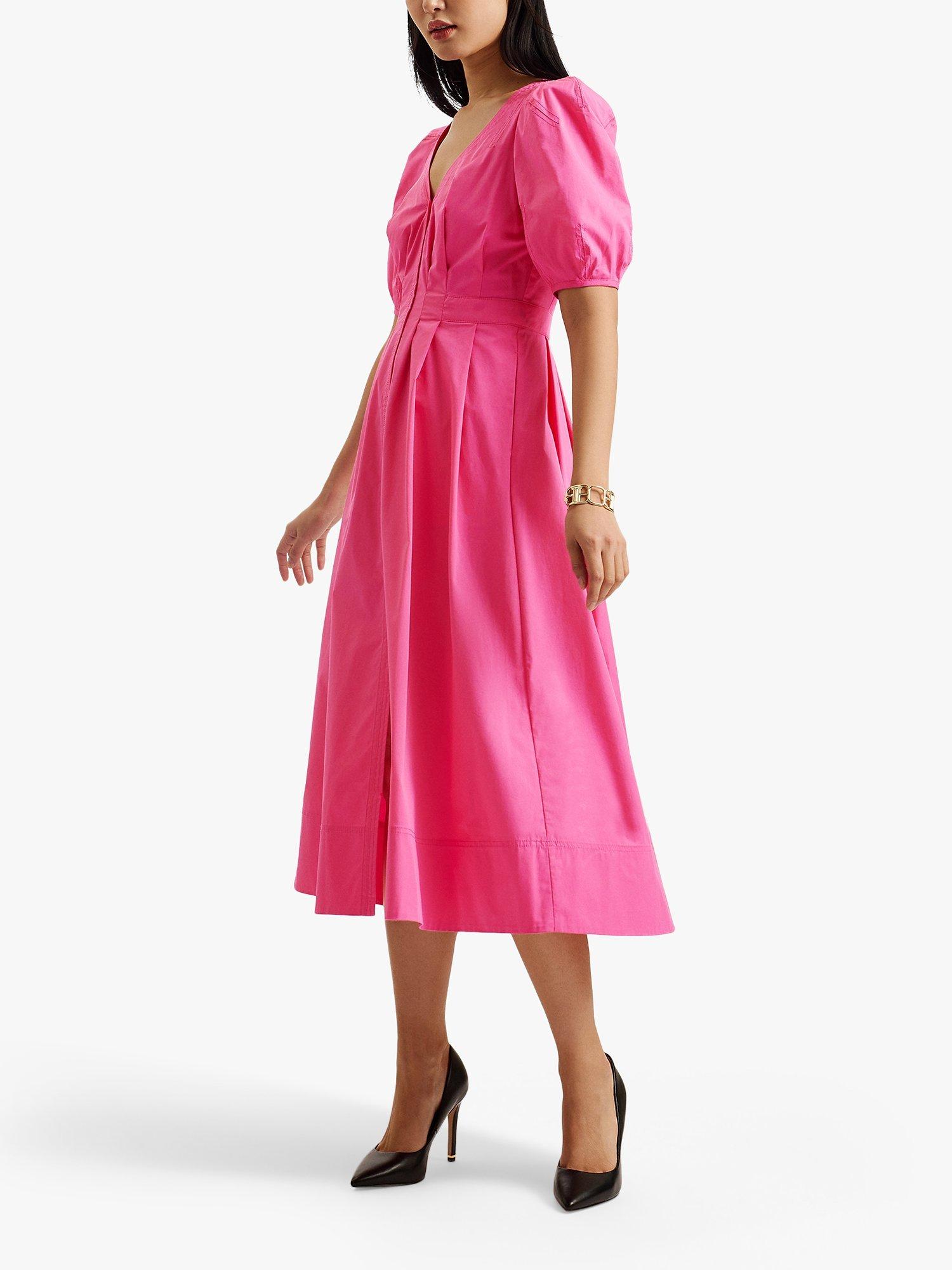 Ted Baker Ledra Puff Sleeve Midi Dress, Pink