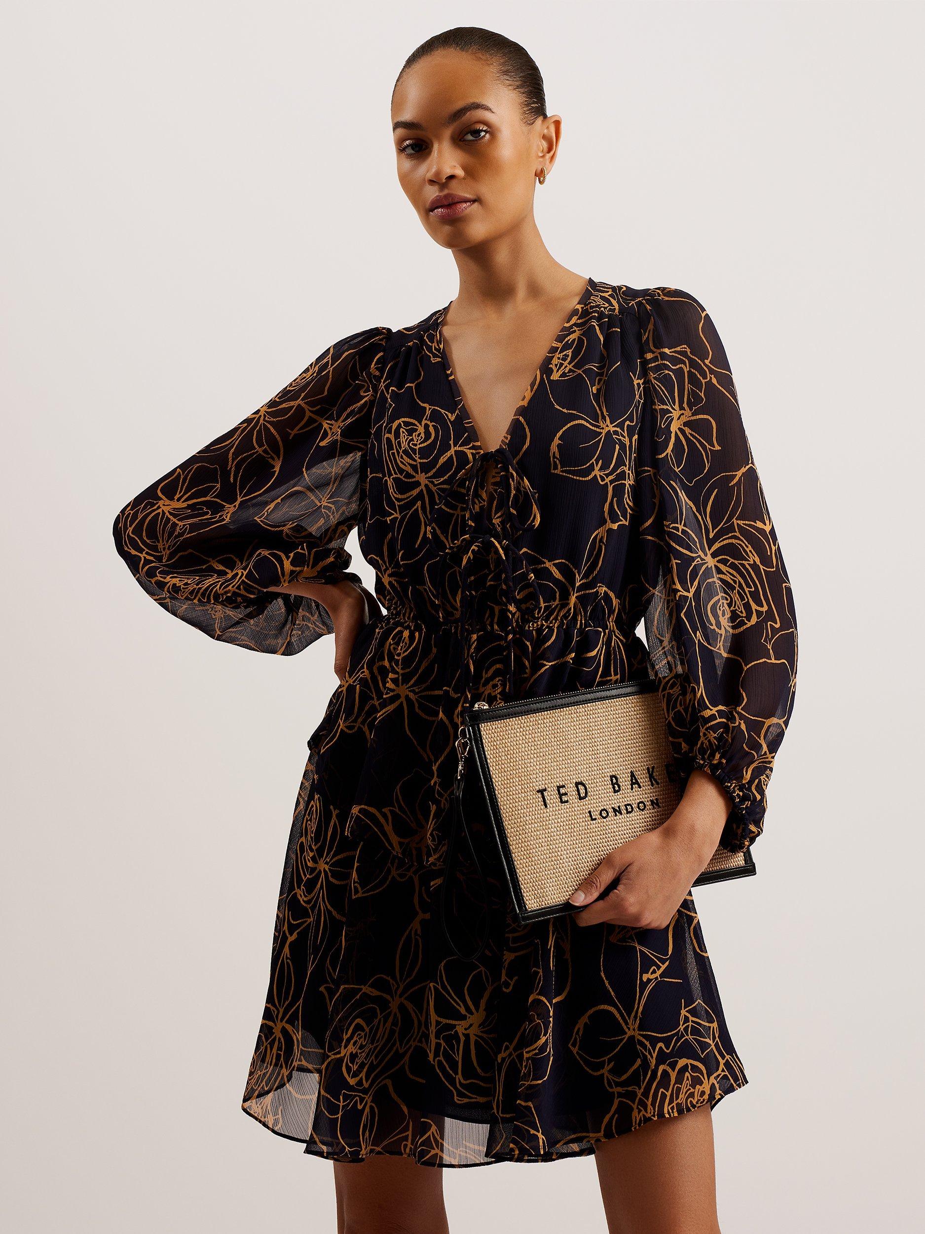Ted Baker Kumiko Outline Flower Print Mini Dress, Navy/Orange
