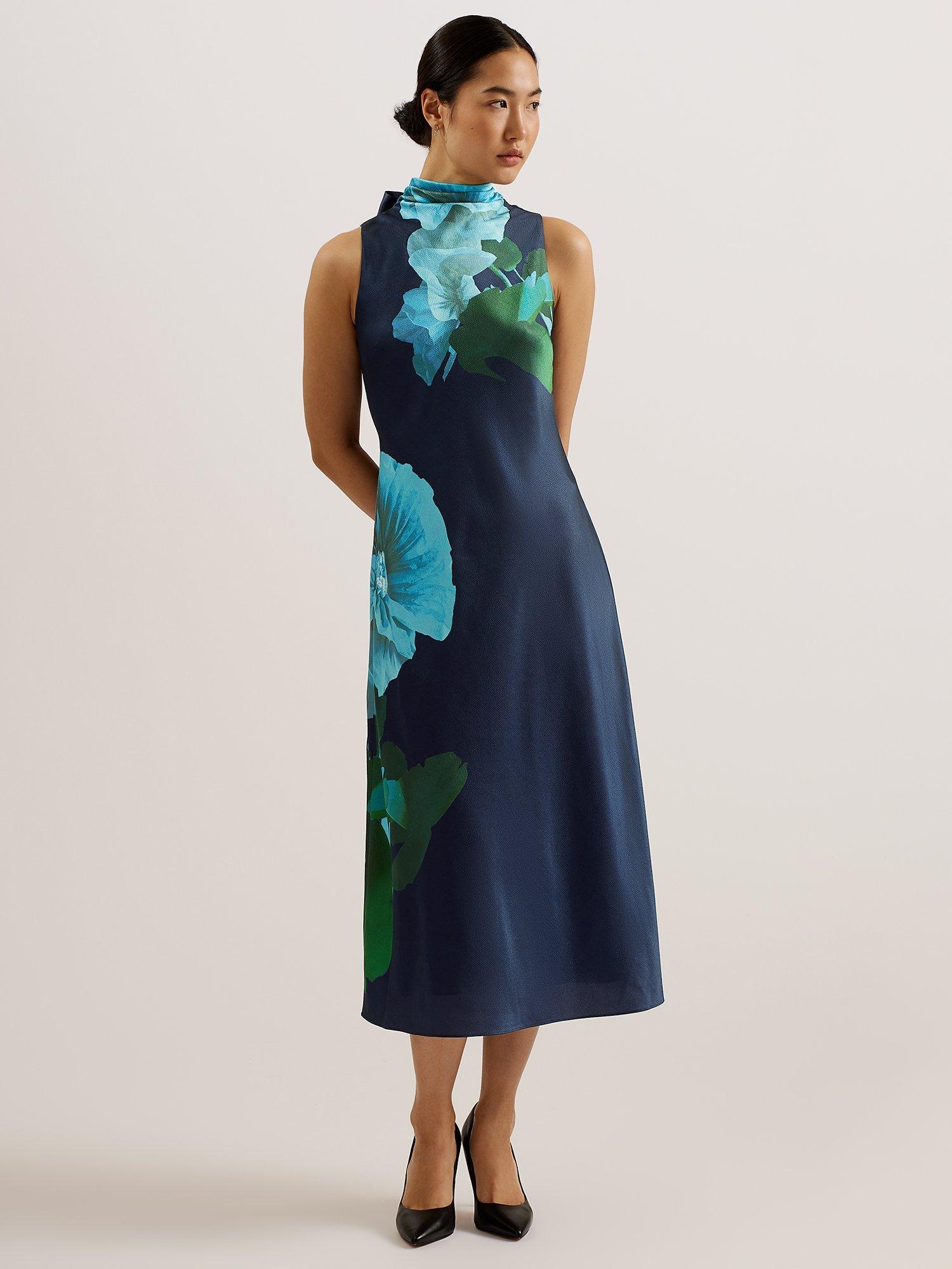 Ted Baker Timava Floral Print Cowl Neck Midi Dress, Navy