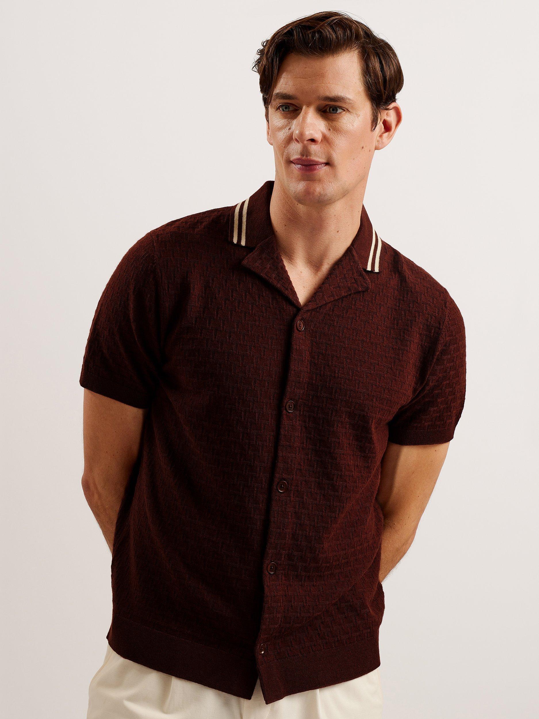Ted Baker Ewann Short Sleeve Regular Shirt, Brown Dark