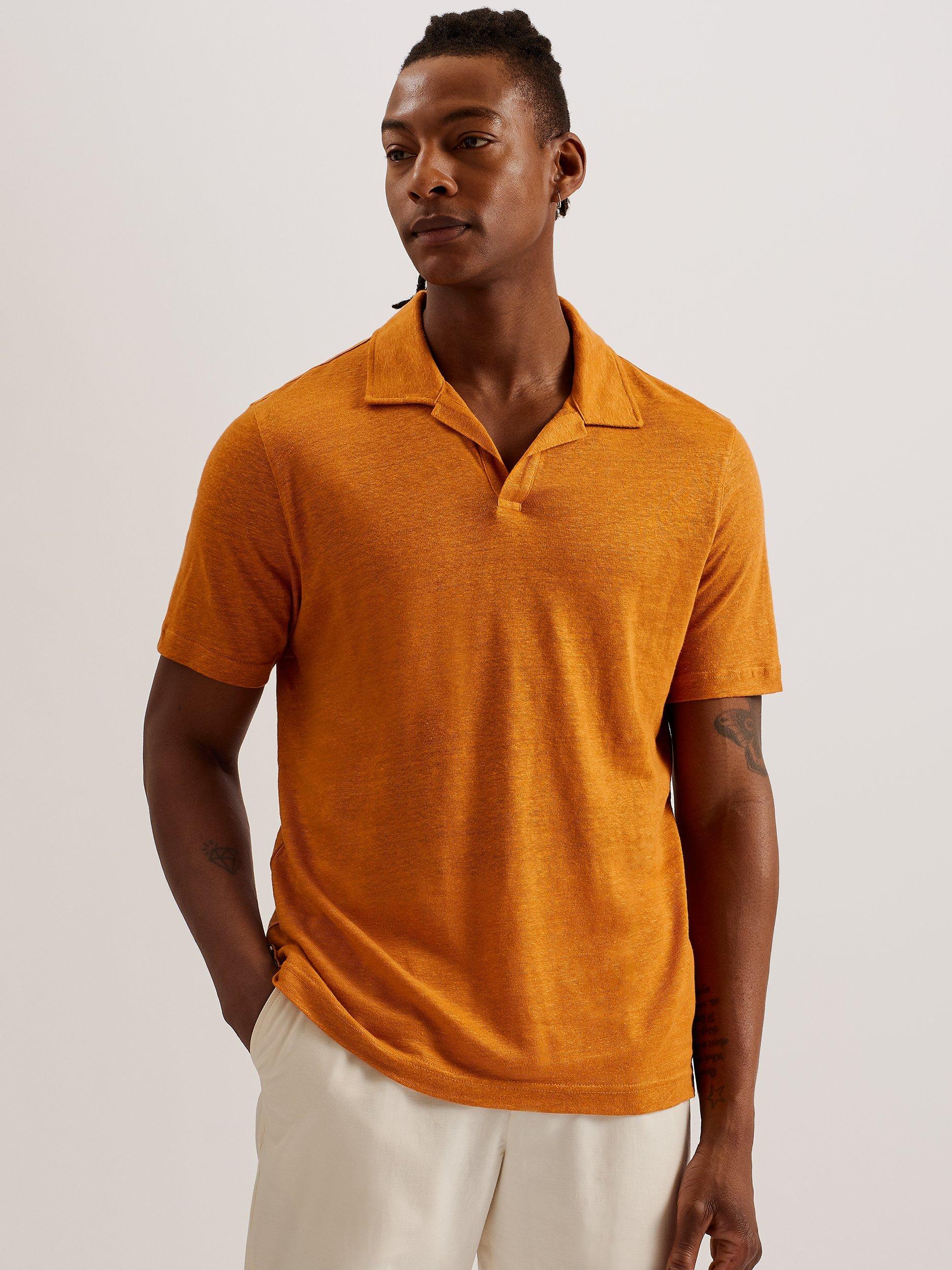 Ted Baker Flinpo Short Sleeve Regular Linen Polo Shirt, Mid Orange