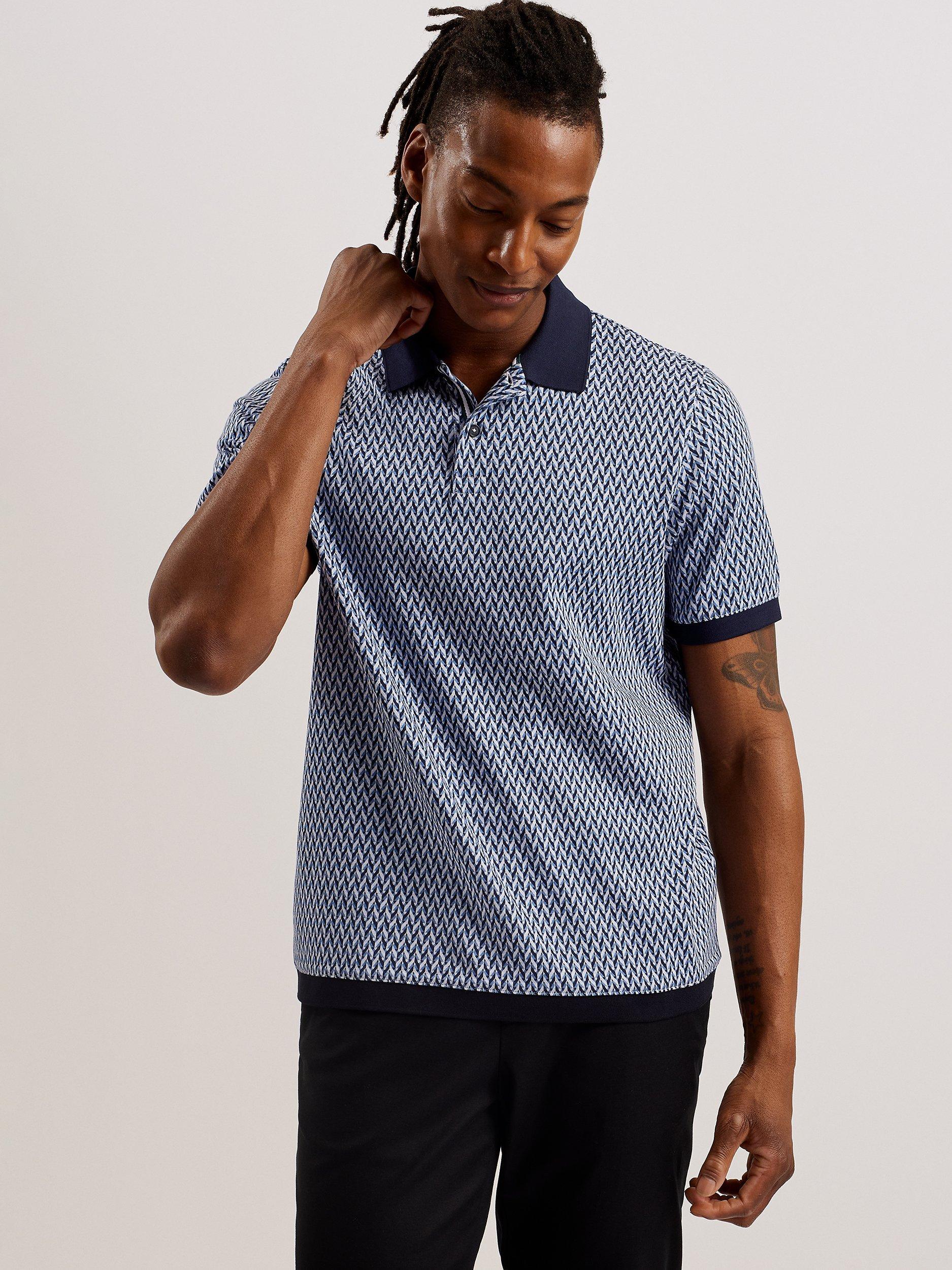 Ted Baker Skelt Regular Fit Jacquard Polo Shirt Blue