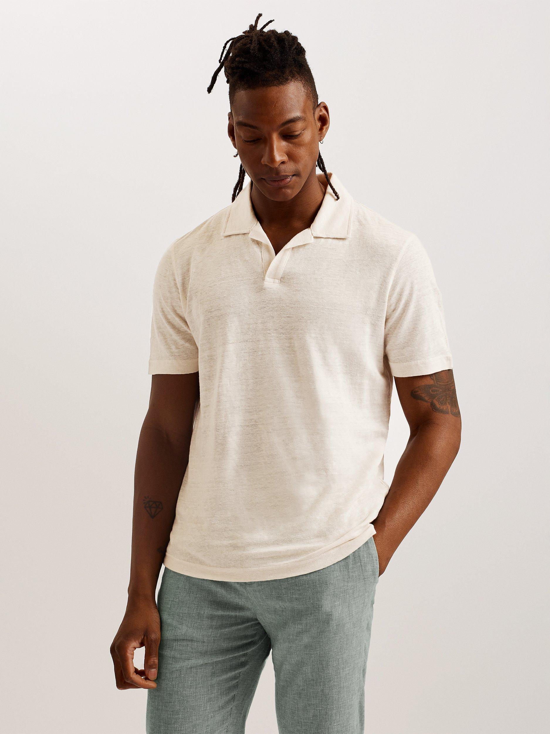 Ted Baker Flinpo Short Sleeve Regular Linen Polo Shirt, Light Grey