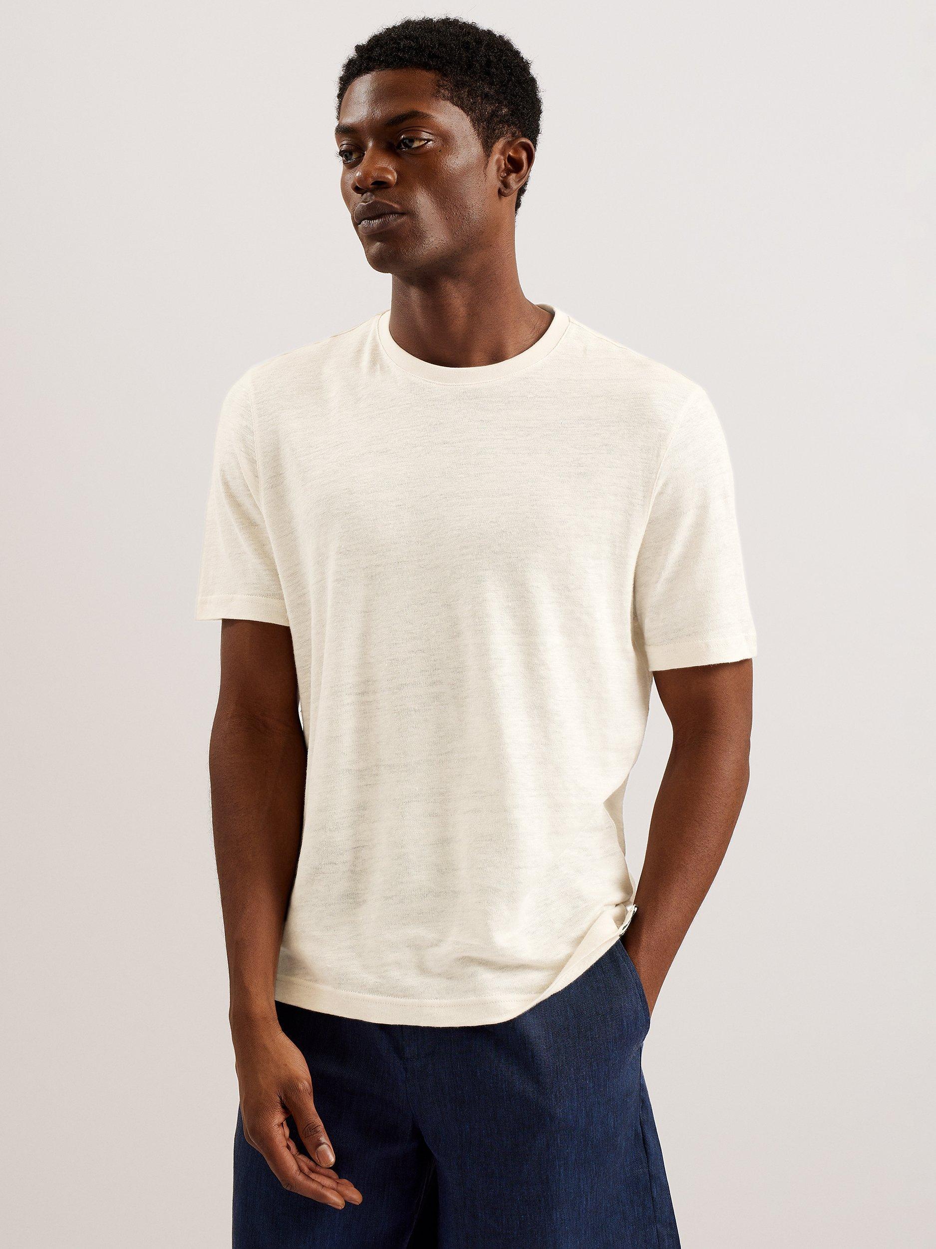 Ted Baker Flinlo Linen T-Shirt, Olive, Stone