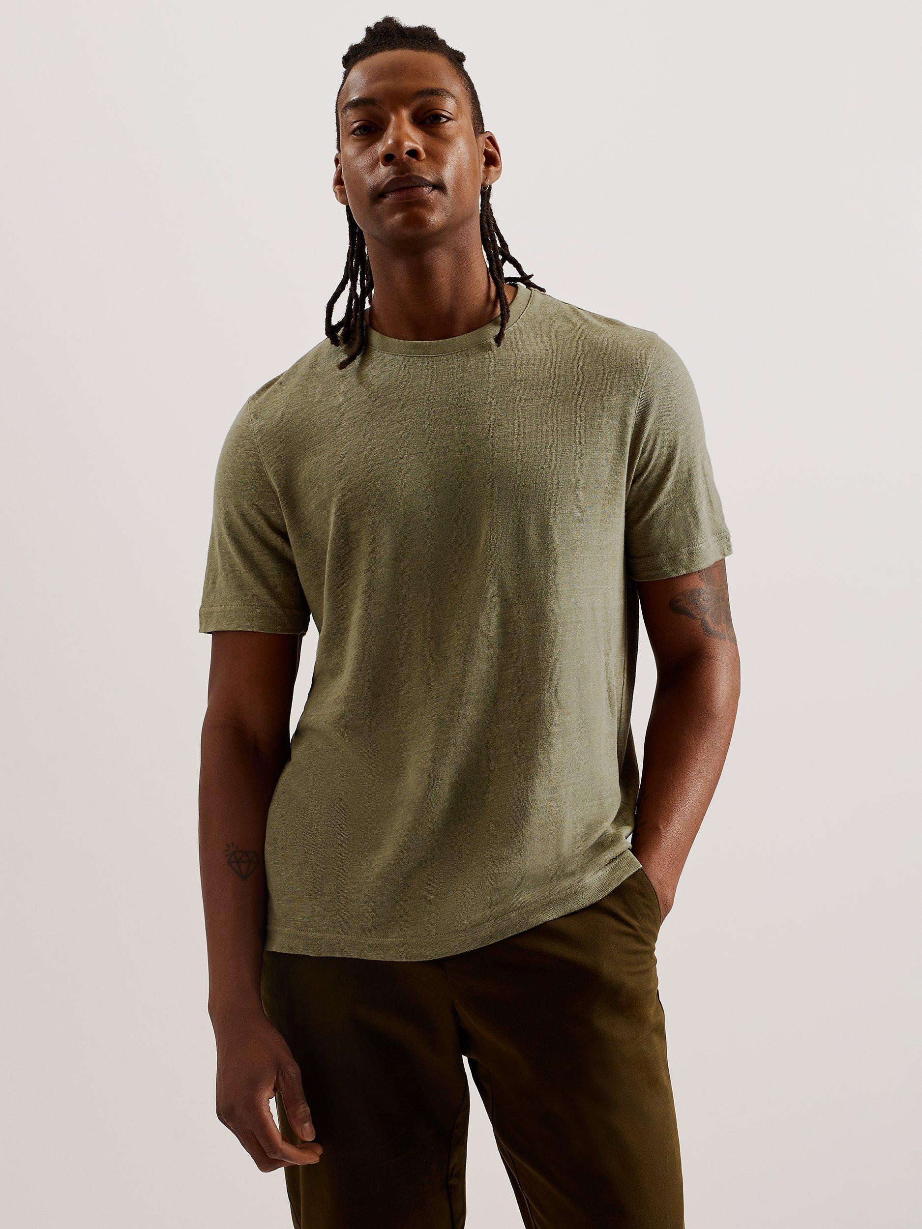 Ted Baker Flinlo Linen T-Shirt, Olive