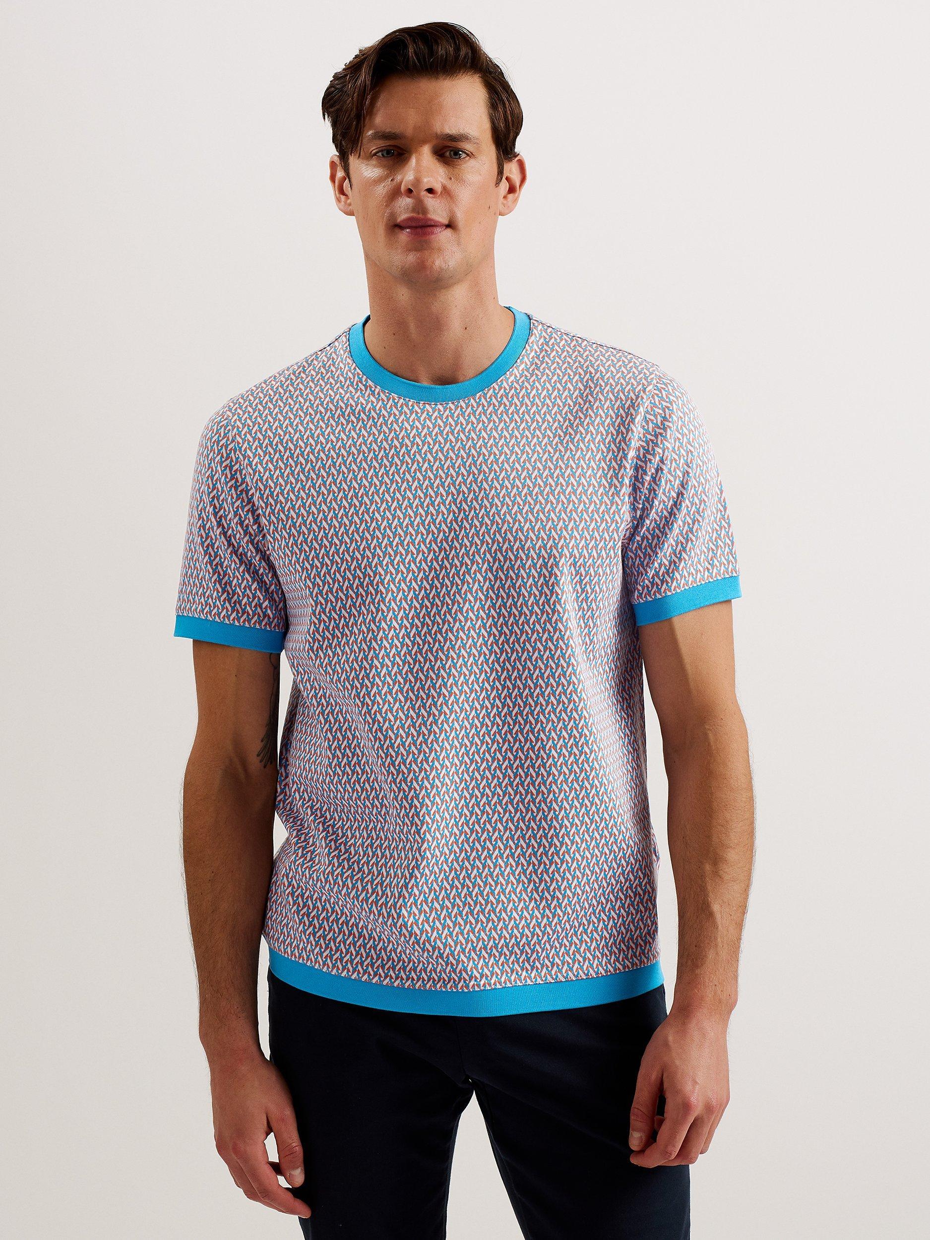 Ted Baker Finity Short Sleeve Regular Jacquard T-Shirt, Bright Blue