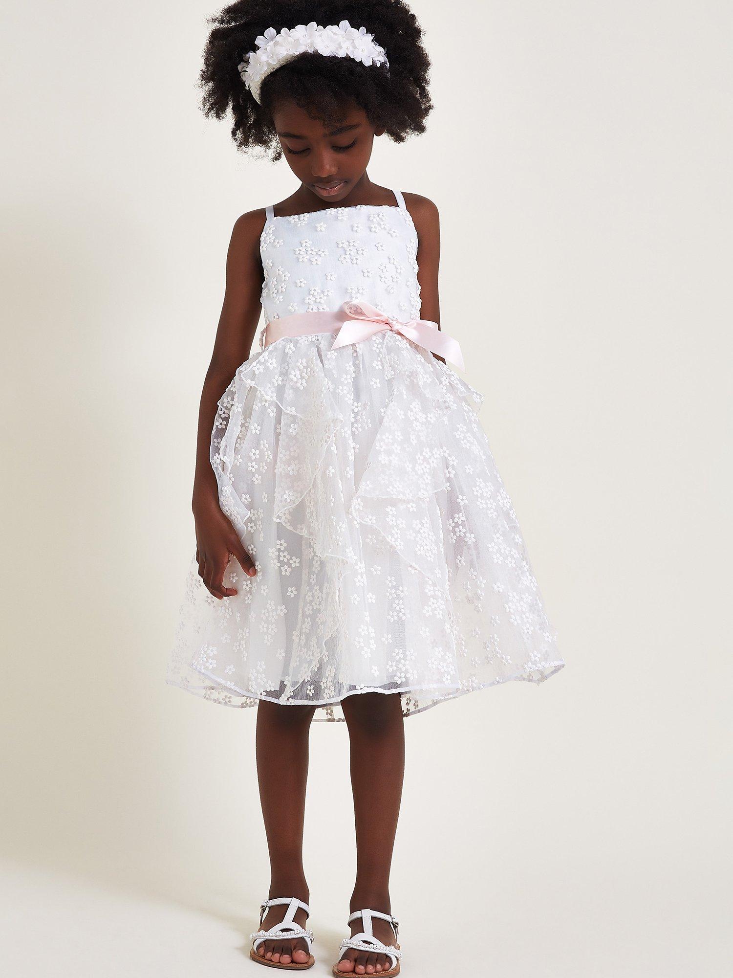 Monsoon Kids' Jasmine Organza Flower Occasion Dress, Ivory