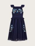 Monsoon Kids' Ria Floral Sequin Midi Dress, Navy