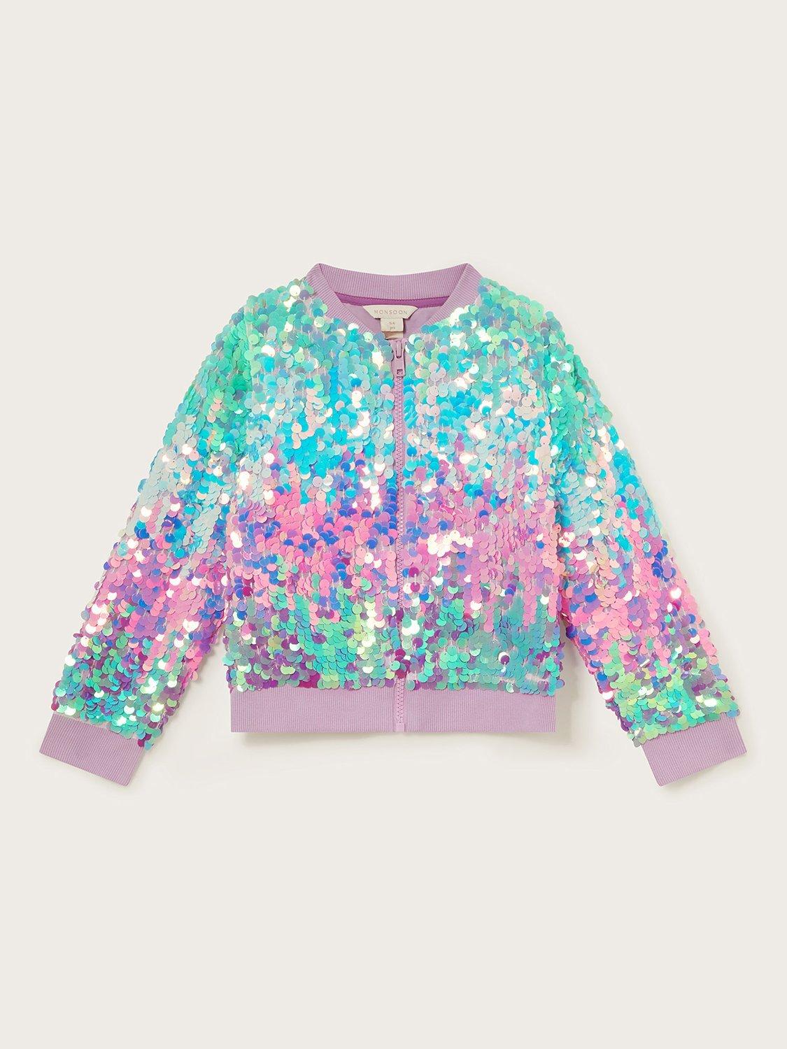 Monsoon Kids' Ombre Sequin Bomber Jacket, Purple/Multi