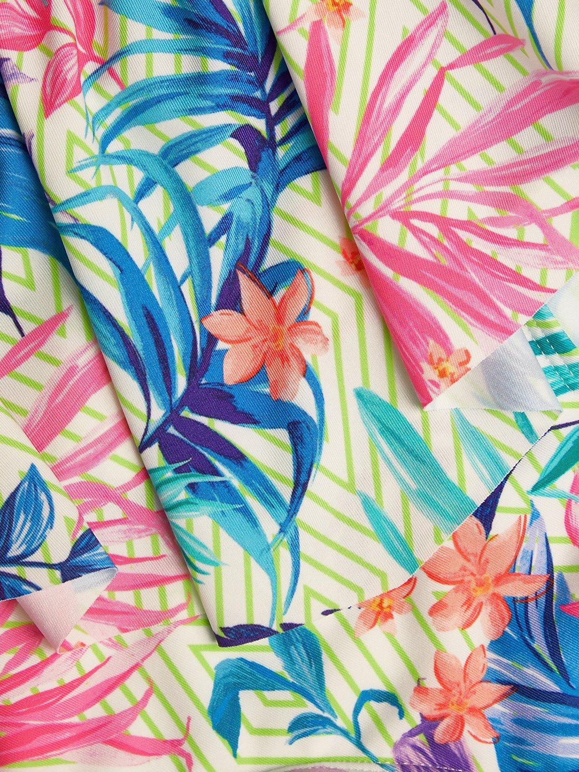 Product image 3 of 3, which shows Monsoon Kids' Storm Palm Tree Print Frill Bikini, Ivory/Multi, 15 years