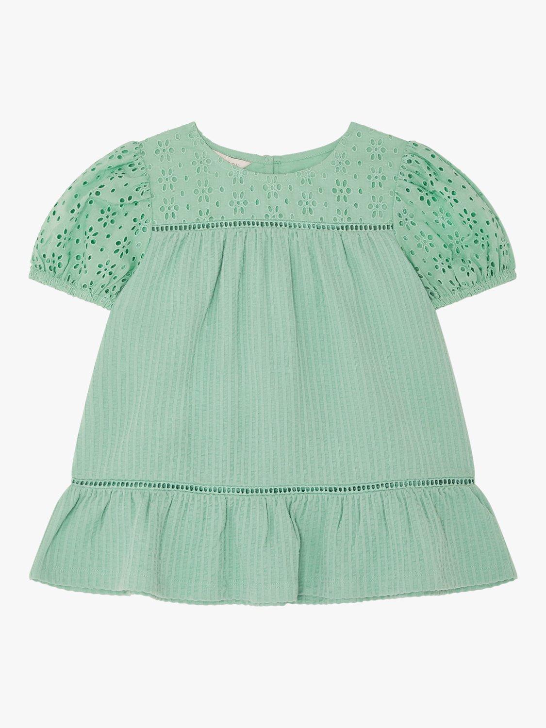 Monsoon Kids' Stripe Broderie Embroidered Top, Aqua