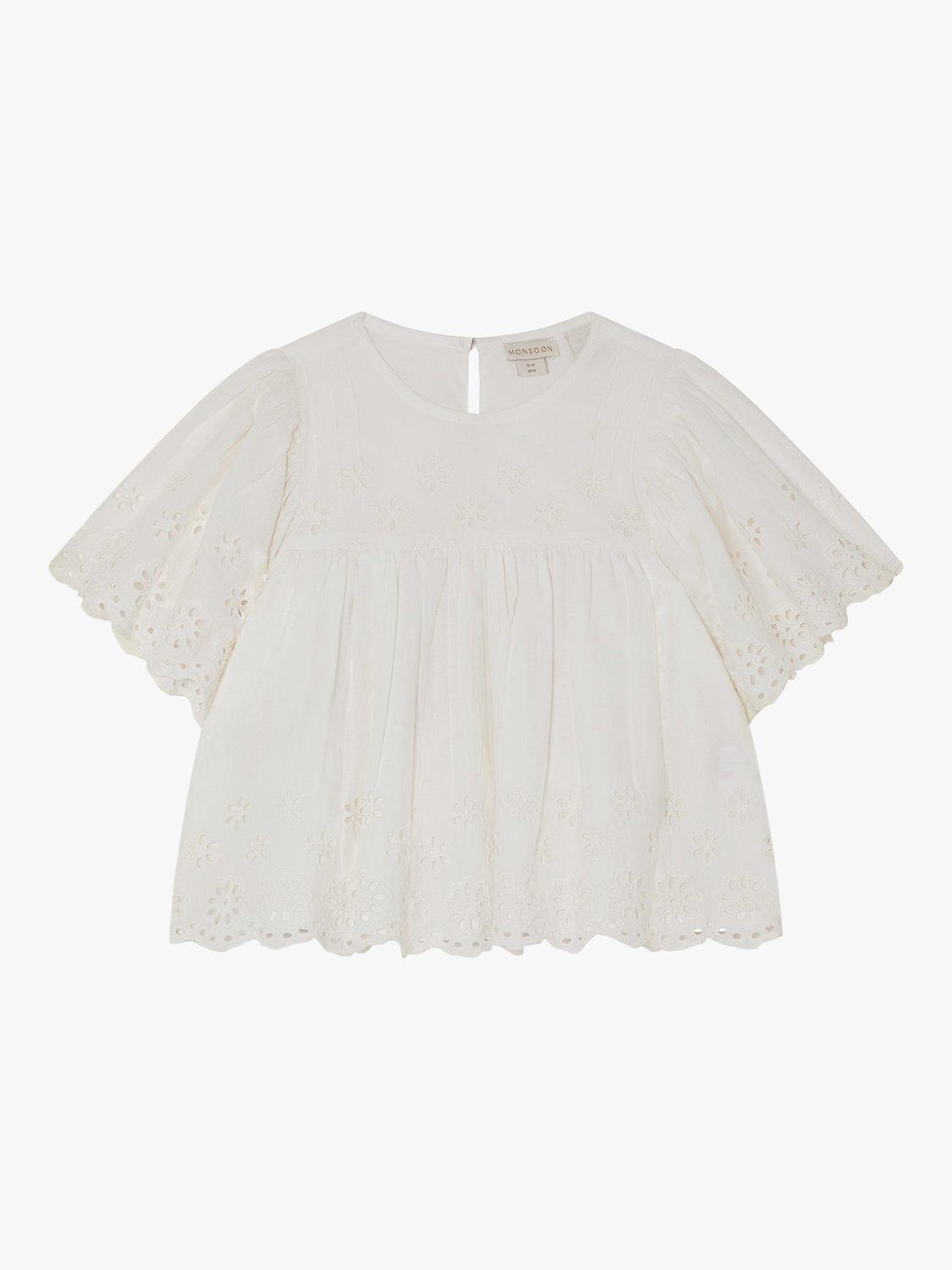 Monsoon Kids' Rama Broderie Embroidered Blouse, Ivory