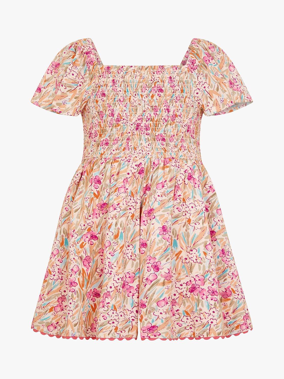 Monsoon Kids' Brushed Shirred Floral Print Playsuit, Magenta