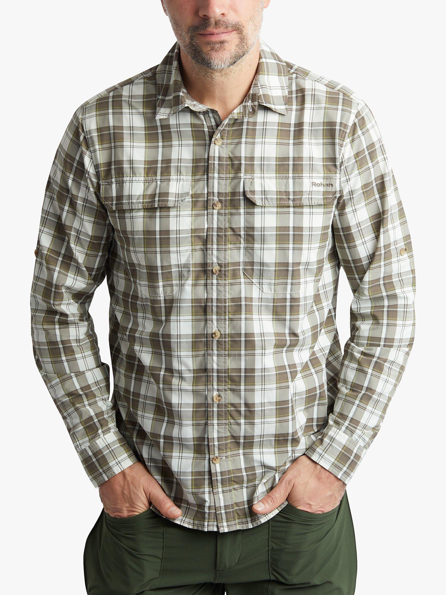 Rohan Penine Check Long Sleeve Shirt, Ecru/Dark Olive