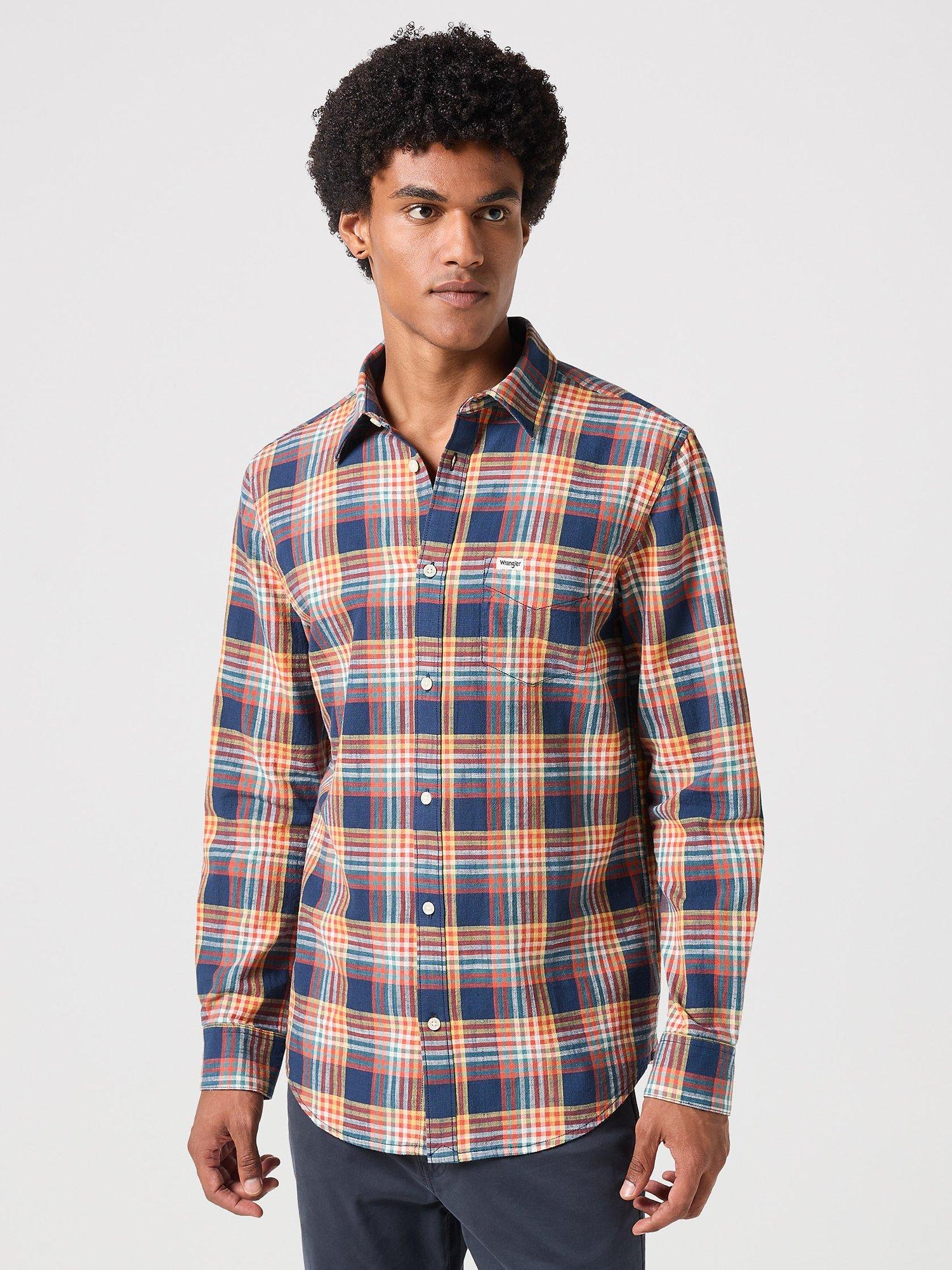 Wrangler Long Sleeve 1 Pocket Shirt, Red/Multi