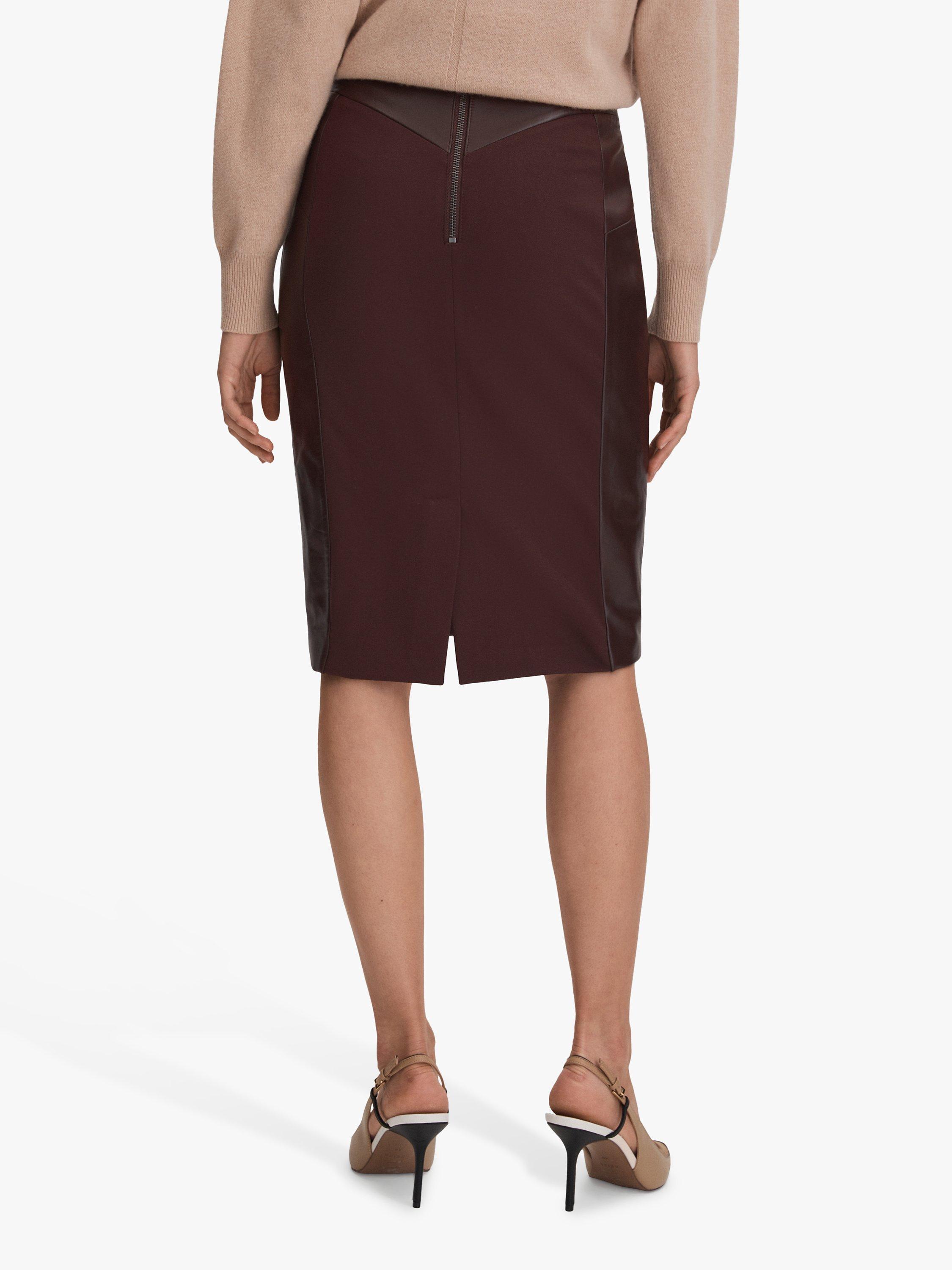 Reiss Raya Leather Pencil Skirt Berry