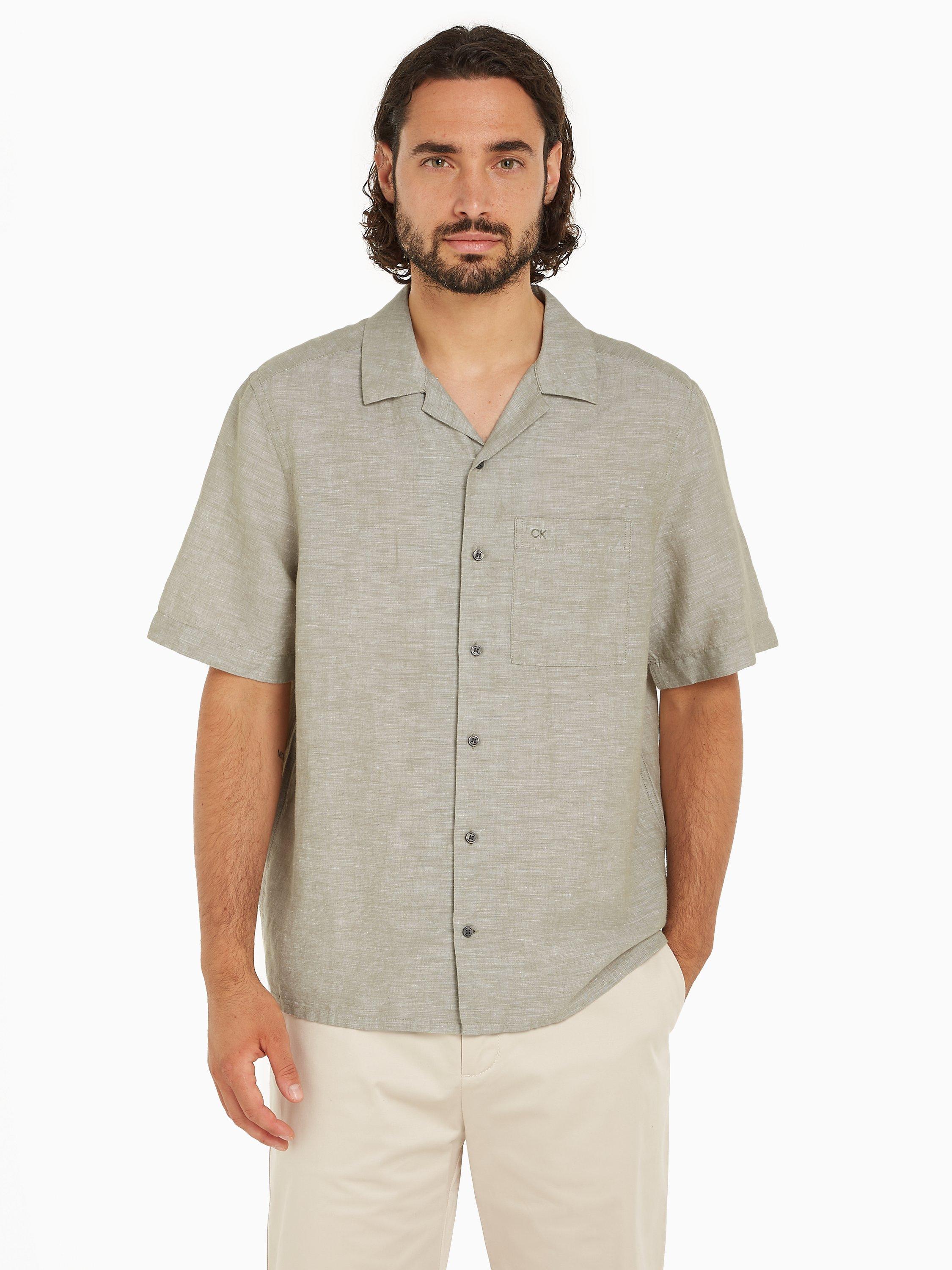 Calvin Klein Linen Cotton Blend Cuban Shirt, Delta Green, S