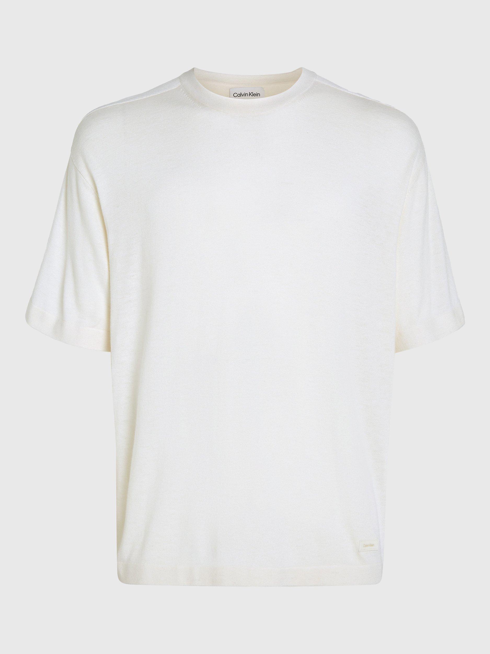 Calvin Klein Silk Blend Knitted Short Sleeve T-Shirt, Egret