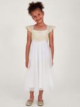 Monsoon Kids' Estella Metallic Dress, White/Gold