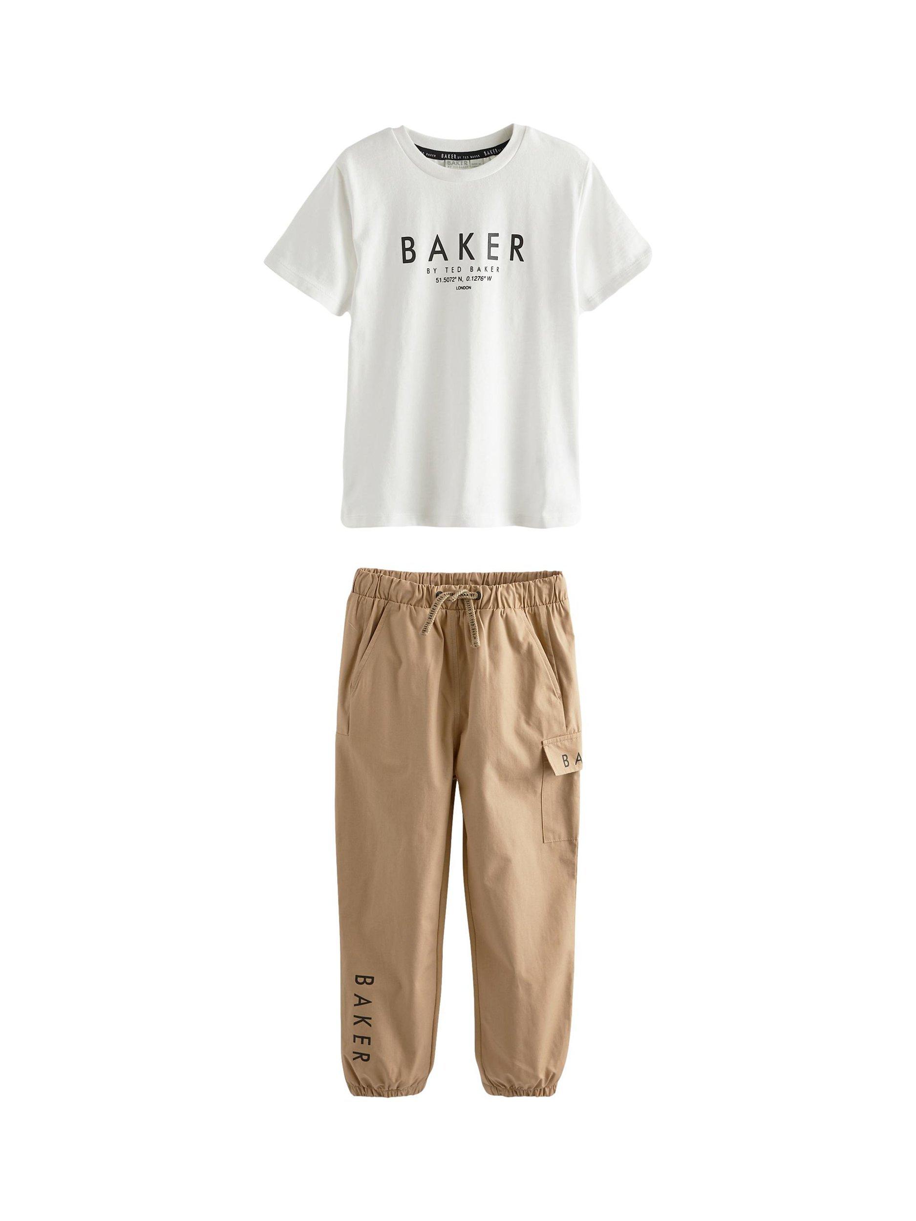 Ted Baker Baby Logo T-Shirt & Cargo Trousers Set, Stone/White