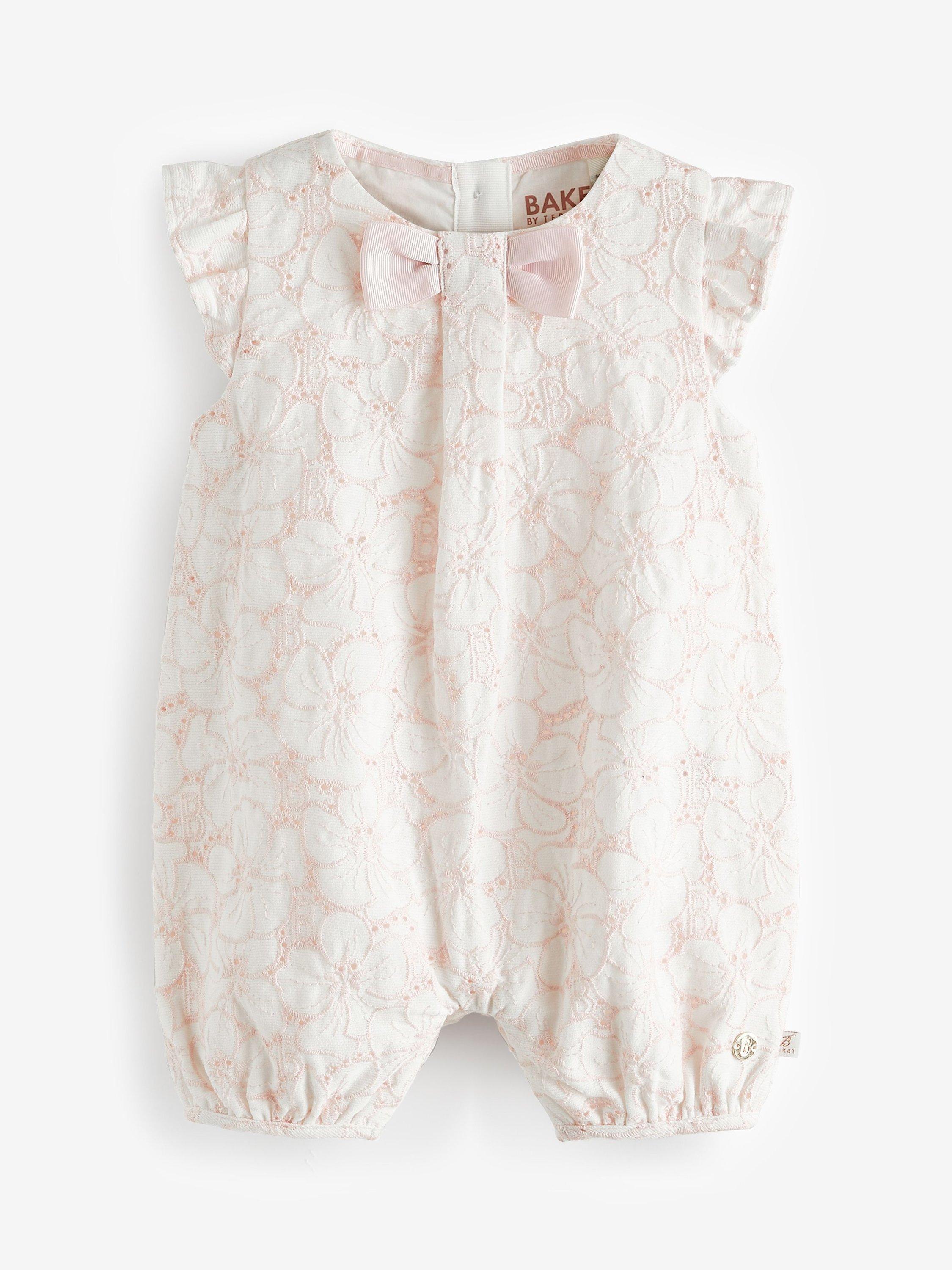 Ted Baker Baby Floral Broderie Bow Detail Romper, Pink
