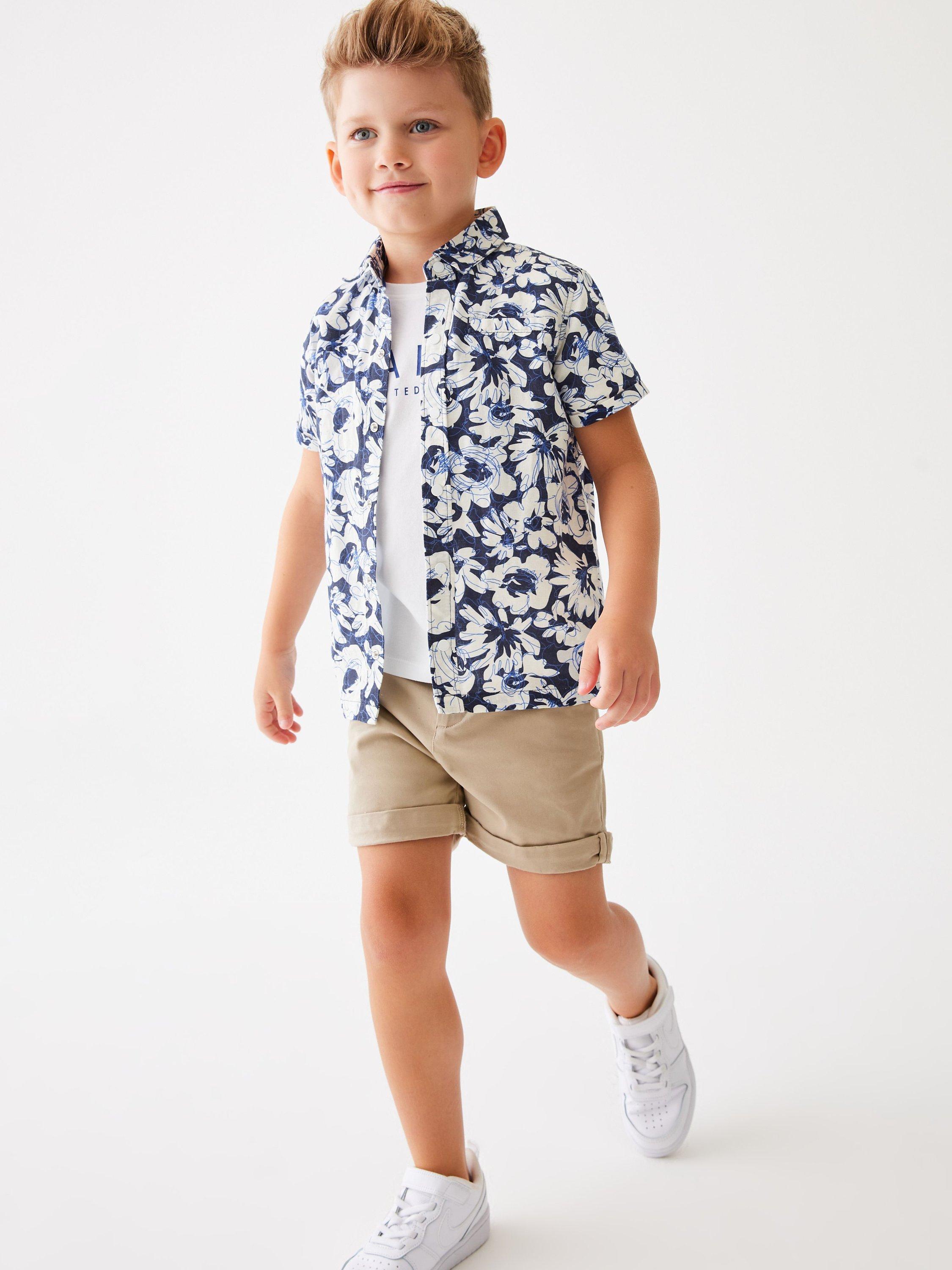 Ted Baker Kids' Floral Overshirt & Logo T-Shirt Set, Navy