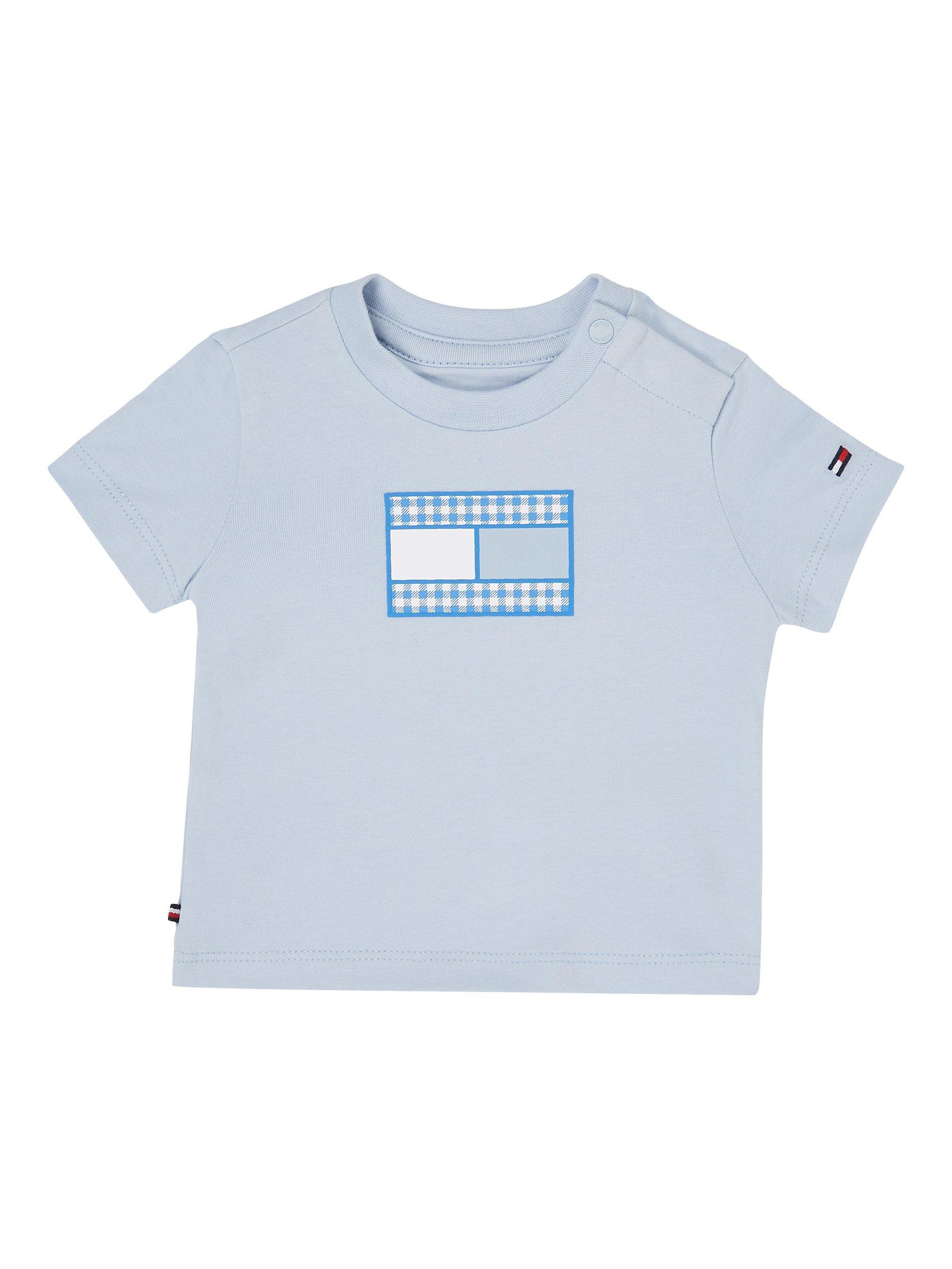 Tommy Hilfiger Baby Gingham Flag Logo T-Shirt, Breezy Blue