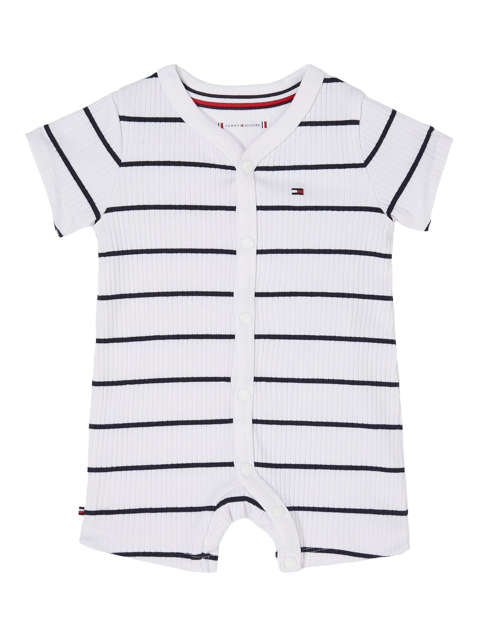 Tommy Hilfiger Baby Flag Logo Stripe Shortall, White/Desert Sky