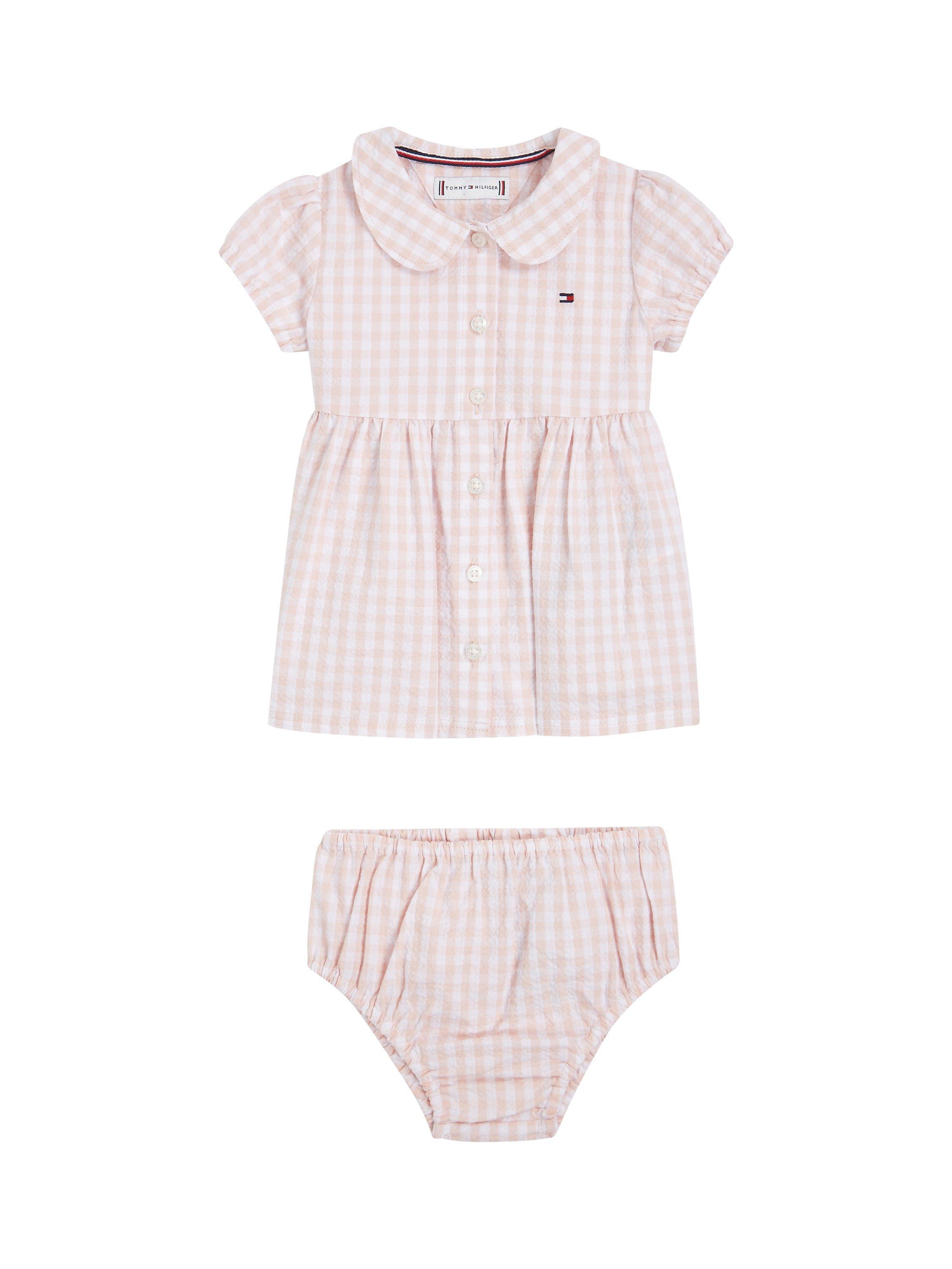 Tommy Hilfiger Baby Flag Logo Gingham Dress & Bloomer Set, White/Pink